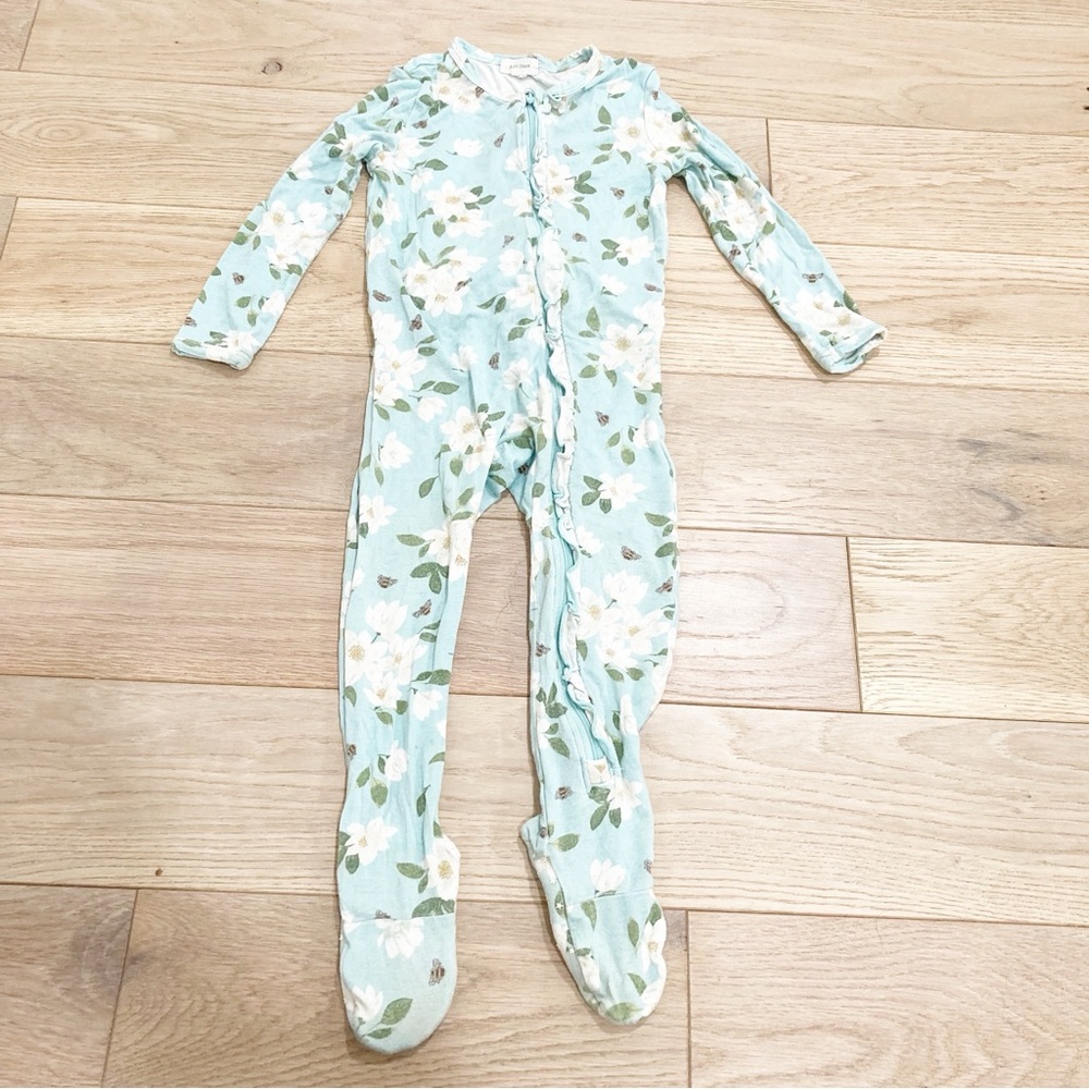 Angel Dear Mint Floral Footed One-Piece